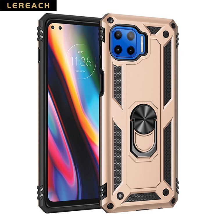 Lereach For Motorola G 5G Plus / One 5G / One 5G UW Mobile Phone Case TUP+PC Hard Ring Car Ring Bracket Shockproof Back Cover