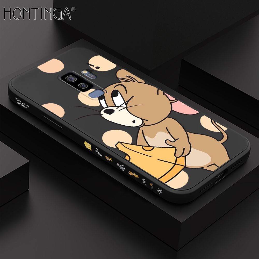 Hontinga for Samsung S9 Plus Case Side Design Cute Cartoon Mouse Back Cover Soft Square Edge Pattern Liquid Silicone Trend Phone Cases
