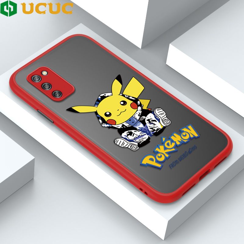 UCUC for Samsung Galaxy A02S M02S Back Cover Wrapped Pikachu Frosted Transparent Hard Phone Case Thin Shockproof Full Cover Camera Protect Case