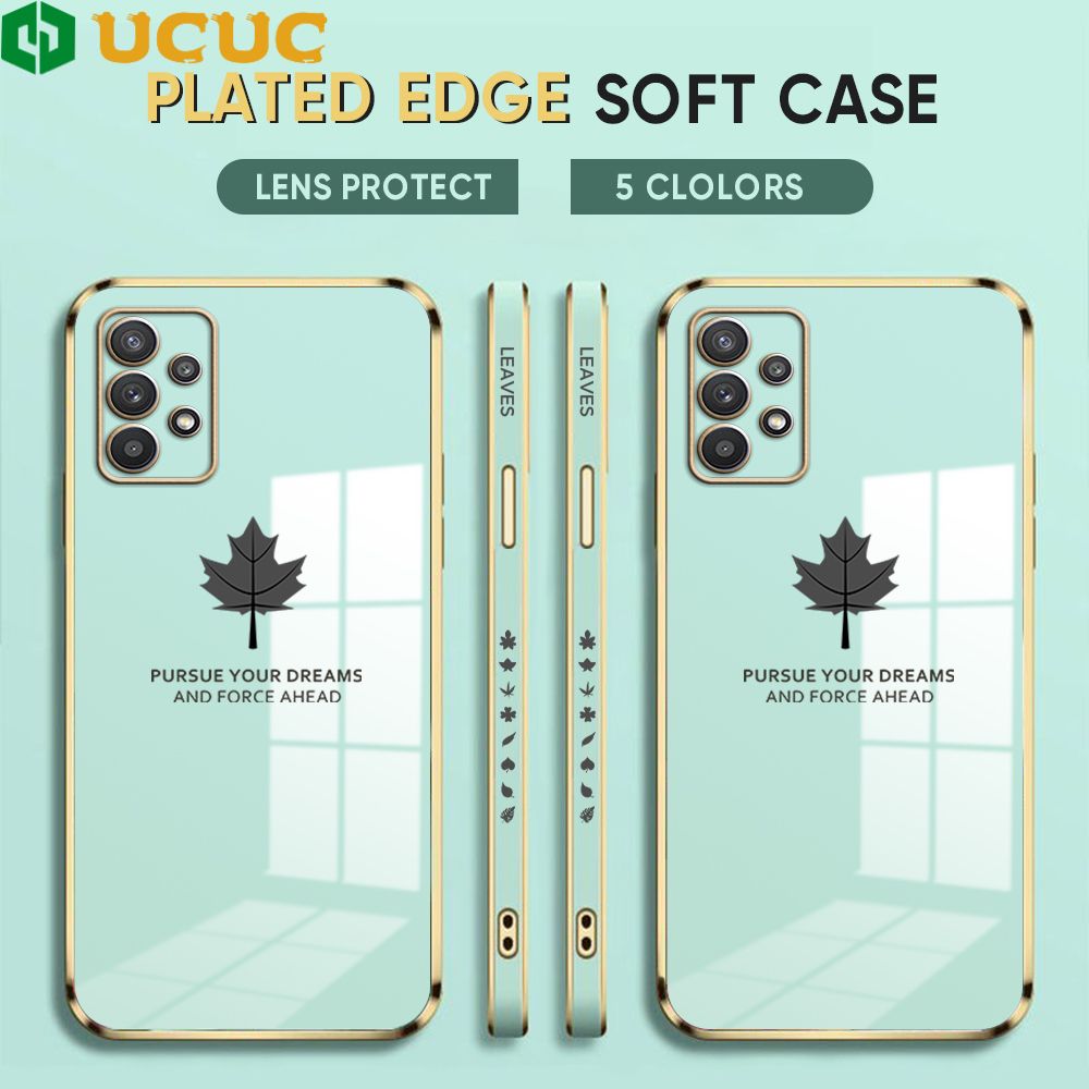 UCUC for Samsung Galaxy A32 5G Back Cover + Free Lanyard Maple Leaf Luxury 6D Plating Case Side Pattern Soft Silicone Square Phone Cases