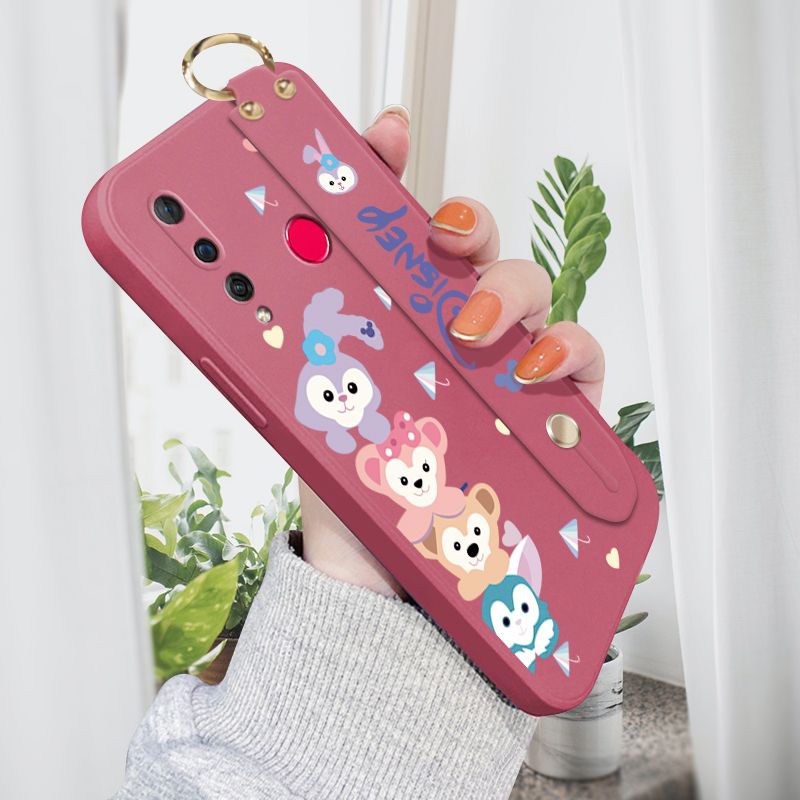 Jizetin for Huawei Nova 4 Wrist Strap Case Creative Cartoon Cute Bunny Cover Ultra Thin Anti Fall Liquid Silicone Phone Case