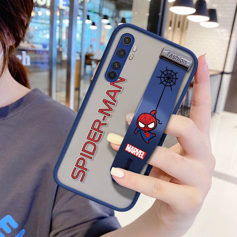 UCUC for Xiaomi Note10 Lite Wrist Strap Case Superhero Spider Superman Wristband Printing Cover Shockproof Frosted Phone Case
