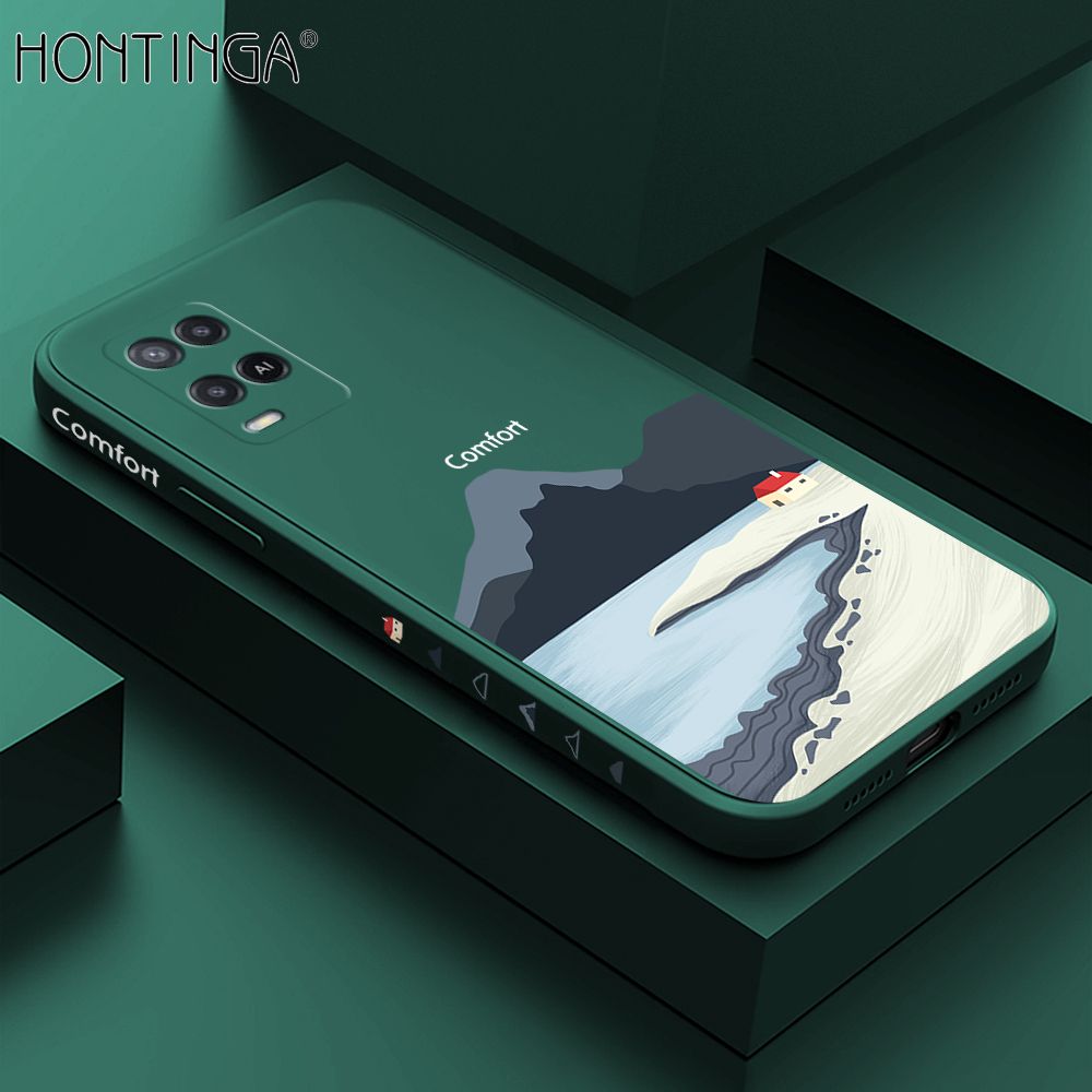 Hontinga for OPPO A54 2021 Case Side Design New Mount Back Cover Soft Square Edge Pattern Liquid Silicone Trend Phone Cases