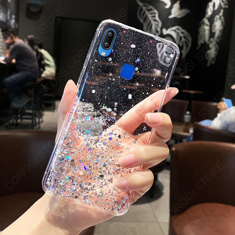 For Vivo Y95 Y93 Y91 Cover Fashion Shiny Glitter Starry Space Girls Slim Phone Case Clear Soft TPU Silicone Bumper Shockproof Protective Back Cover