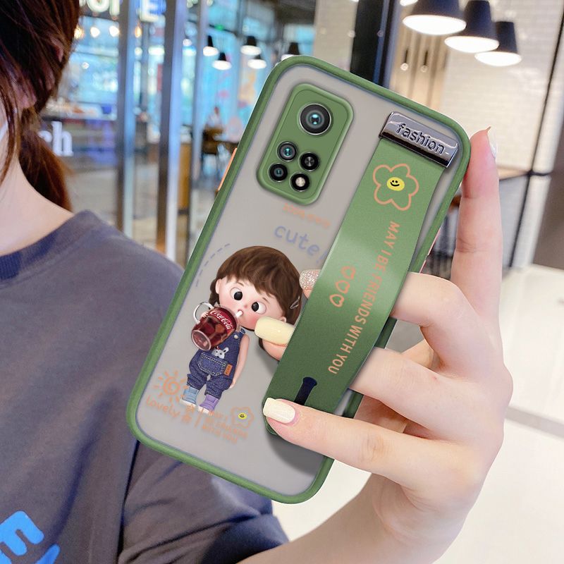 UCUC for Xiaomi Mi 10T Wrist Strap Case Girl Drinking Cola Wristband Printing Cover Shockproof Ultra Thin Phone Case