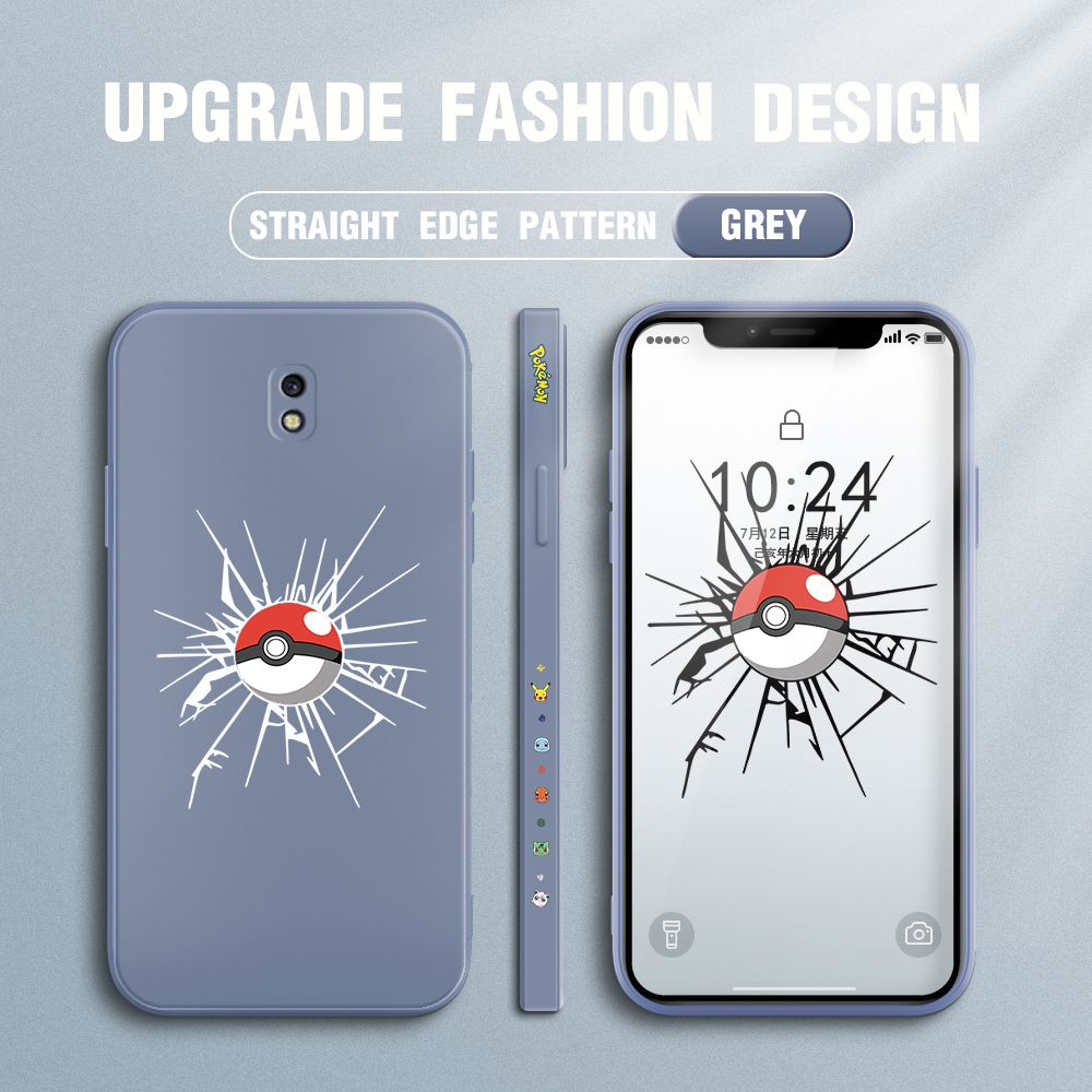 Jizetin for Samsung Galaxy J7 Pro Case Cartoon Pokémon Pocket Monster Design Side Design Phone Case Square Edge Pattern Liquid Silicone Cases Full Cover Camera Shockproof Protective Case