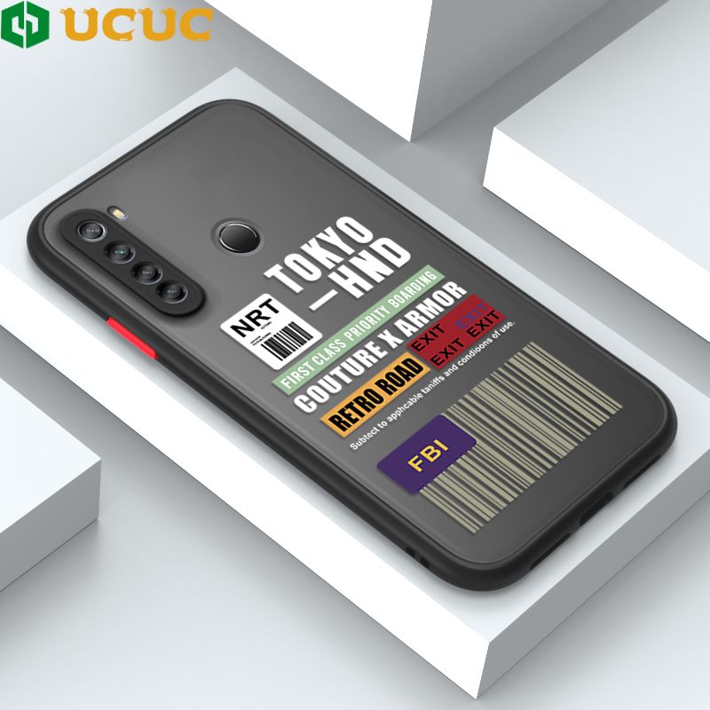 UCUC for Redmi Note 8 Back Cover FBI Sticker Frosted Transparent Hard Phone Case Thin Shockproof Full Cover Camera Protect Case
