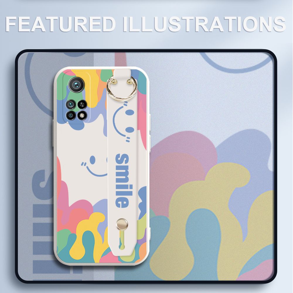 UCUC for Xiaomi Mi 10T Pro Wrist Strap Case INS Style Soft Candy Color Splash Ink Cover Ultra Thin Anti Fall Liquid Silicone Phone Case