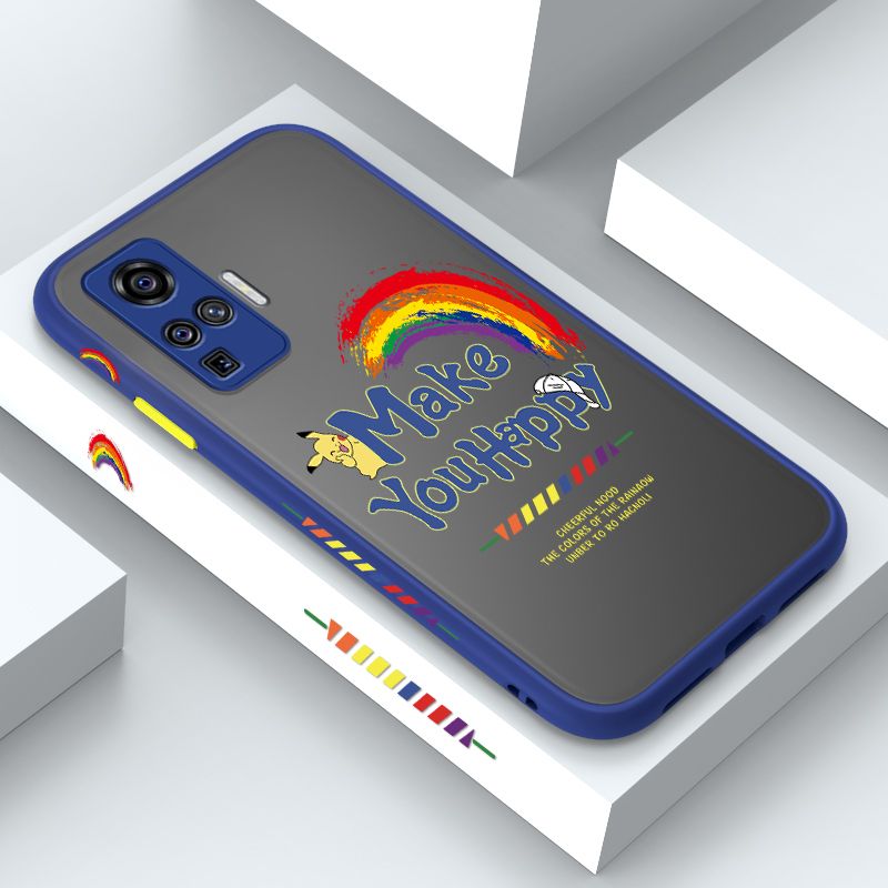 ZeroQiQi for Vivo X50 Pro Case Creative Cartoon Rainbow Pikachu Side Printing Cover Frosted Ultra Thin Protective Anti Fall Phone Case
