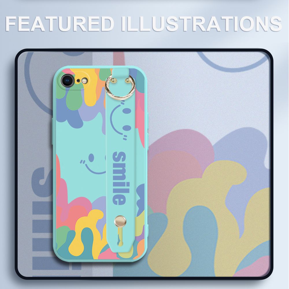 UCUC for iPhone 7 Wrist Strap Case INS Style Soft Candy Color Splash Ink Cover Ultra Thin Anti Fall Liquid Silicone Phone Case