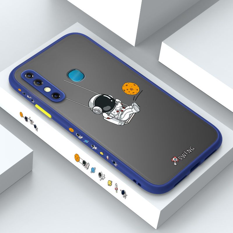 ZeroQiQi for Infinix Hot 8 Case Astronaut Swinging Side Printing Cover Frosted Ultra Thin Protective Anti Fall Phone Case