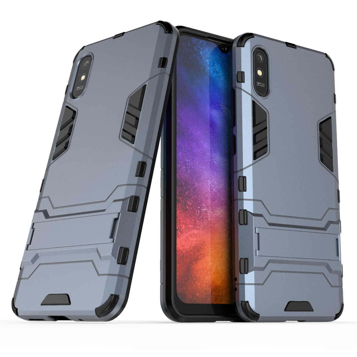 For Xiaomi Redmi 9A Case Shockproof Bumper Hybrid Stand Silicone Armor Phone Case