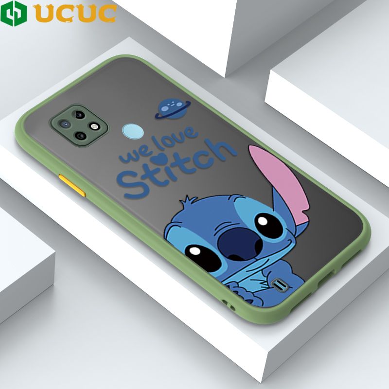 UCUC for Realme C21 Back Cover Peeping Stitch Frosted Transparent Hard Phone Case Thin Shockproof Full Cover Camera Protect Case