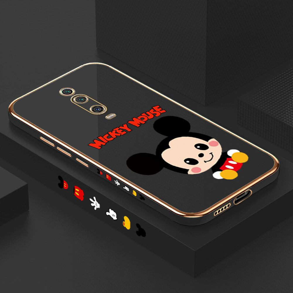 Luxury 6D Plating Case for Redmi K20 Pro Cute Cartoon Mouse Side Pattern Back Cover Soft Silicone Square Frame Shiny Bling Phone Cases + Free Lanyard