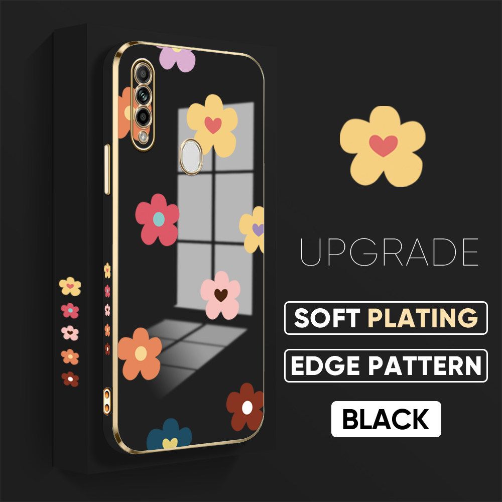 TA for OPPO A31 2020 Back Cover + Free Lanyard Falling Flowers Luxury 6D Plating Case Side Pattern Soft Silicone Square Phone Cases