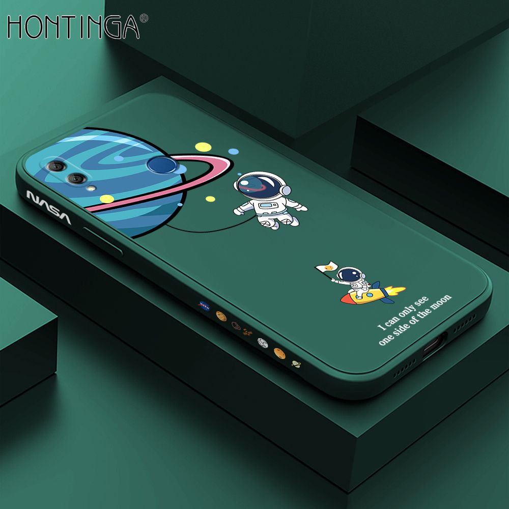 Hontinga for Honor 8X MAX Case Cartoon Astronaut Side Design Back Cover Soft Square Edge Liquid Silicone Phone Cases