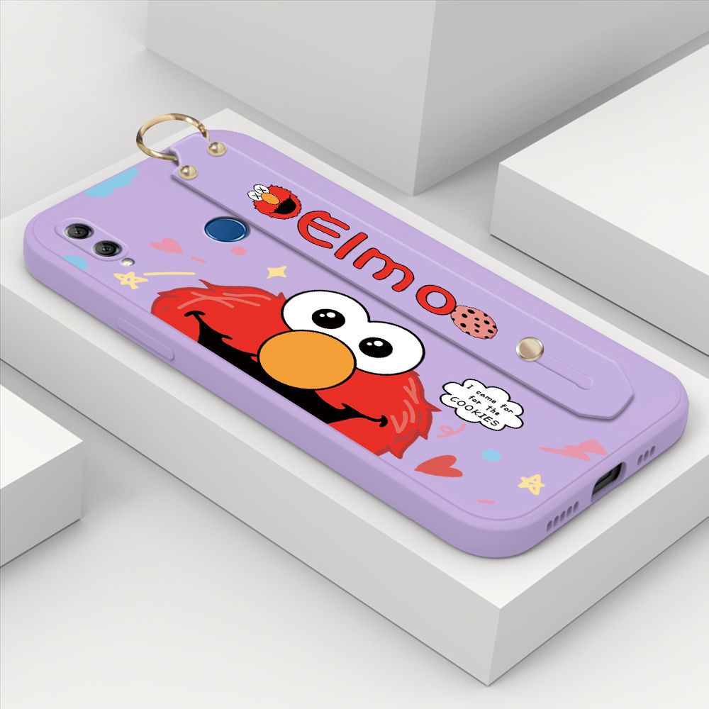 ZeroQiQi for Honor 8X MAX Wrist Strap Case Cute Cute Cartoon Little Monster Phone Cover Square Edge Liquid Silicone Case Full Cover Camera Shockproof Protective Cases