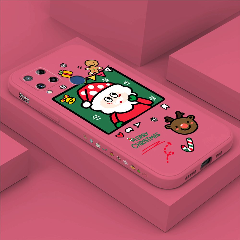 ZeroQiQi for Realme C15 Case Santa Claus Christmas Gifts Side Printing Cases Soft Liquid Silicone Phone Cover