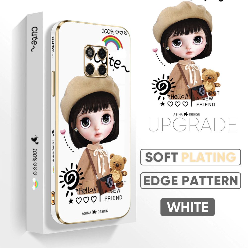 TA for Huawei Mate 20 Pro Back Cover + Free Lanyard Satchel Girl Luxury 6D Plating Case Side Pattern Soft Silicone Square Phone Cases