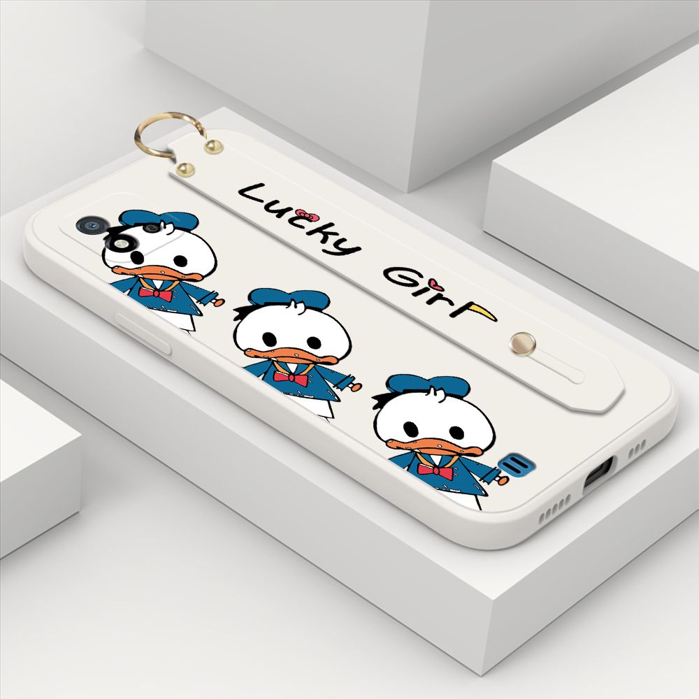 ZeroQiQi for Realme C20A Wrist Strap Case Cute Cartoon Little Duck Phone Case Square Edge Liquid Silicone Case Full Cover Camera Shockproof Protective Cases