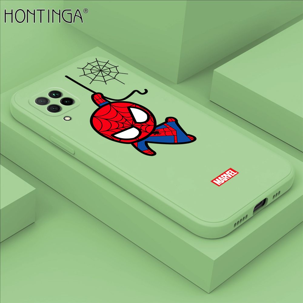 Hontinga for Huawei Nova 7i Case Cute Marvel Avengers Cartoon Spiderman Spider Man Phone Case Square Edge Silicone Cases Full Lens Cover Shockproof Protection Case