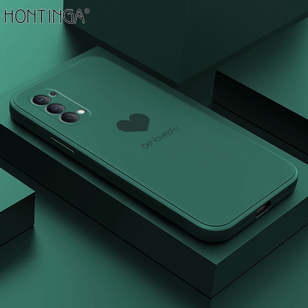 Hontinga for OPPO Reno4 Case Simple Lover Heart Pattern Back Cover Soft Square Edge Liquid Silicone Phone Cases