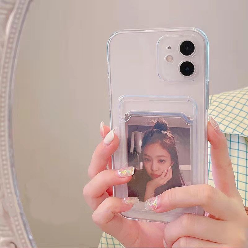 Transparent TPU Card Slot Wallet Case For iPhone 13 11 12 Pro Max Mini XS Max XR X XS 8 7 Plus SE Soft Clear Card Holder Cover