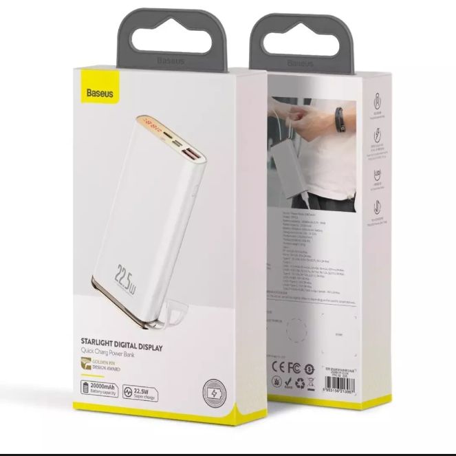 BASEUS Starlight Power Bank 22.5W 20000mAh LED Digital Display Screen Quick Charge 3.0 Type C PD3.0 Fast Charger Power Bank