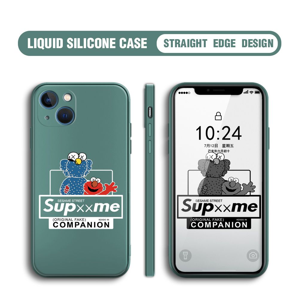 BILI for iPhone 13 Mini Back Cover Sesame Street Companion Multicolor Liquid Silicone Phone Case Soft Square Lens Protection Phone Cases