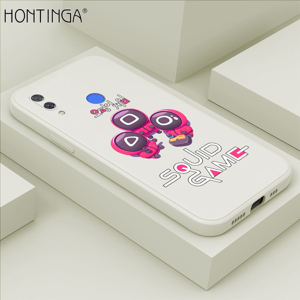 Hontinga for Huawei Nova 3 Case Cute Cartoon Cute Squid Character Phone Cover Square Liquid Silicone Shockproof Phone Protective Case
