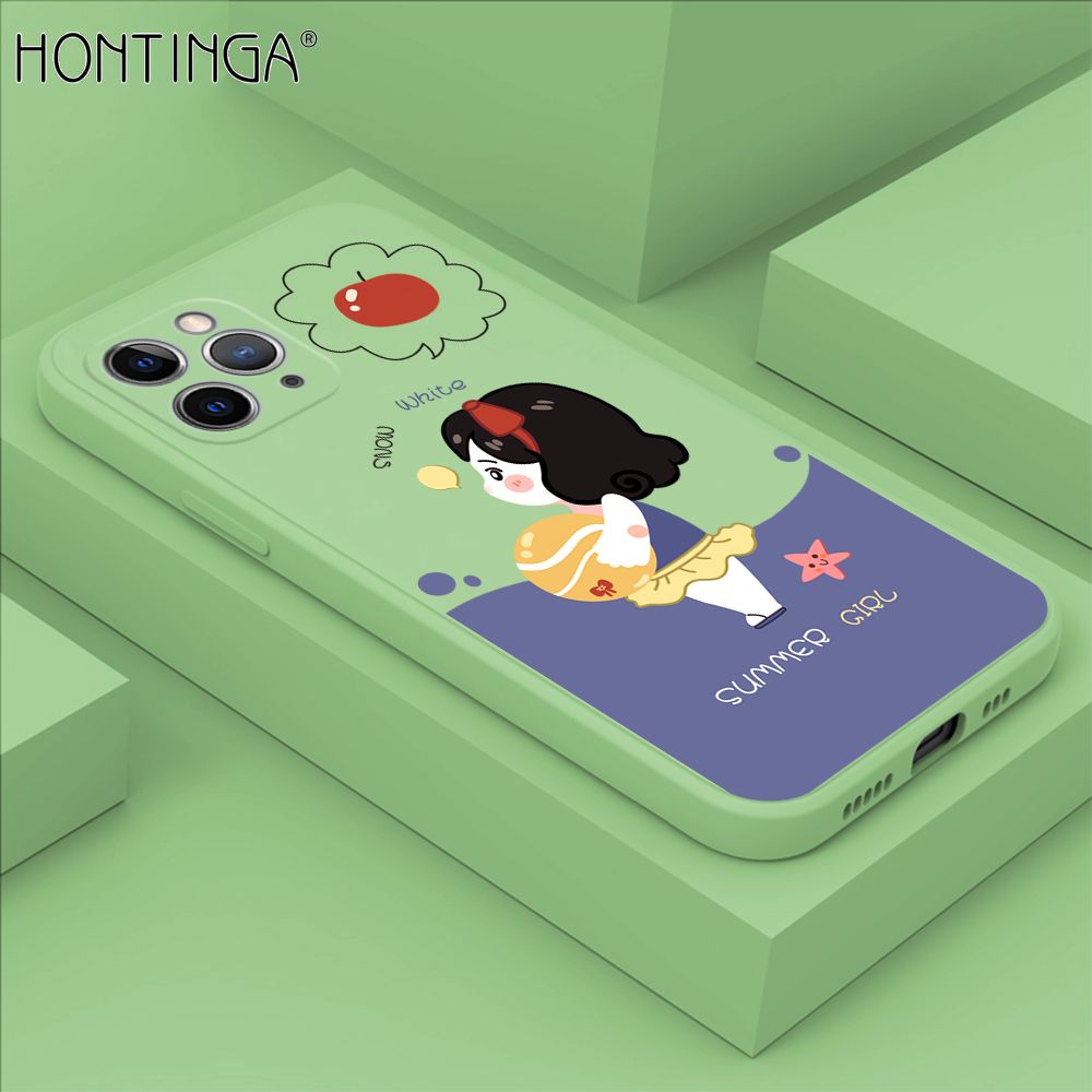 Hontinga for iPhone 11 Pro Case Cute Cartoon Girl Phone Case Phone Case Soft Square Edge Silicone Cases Full Lens Cover Shockproof Protection Cover