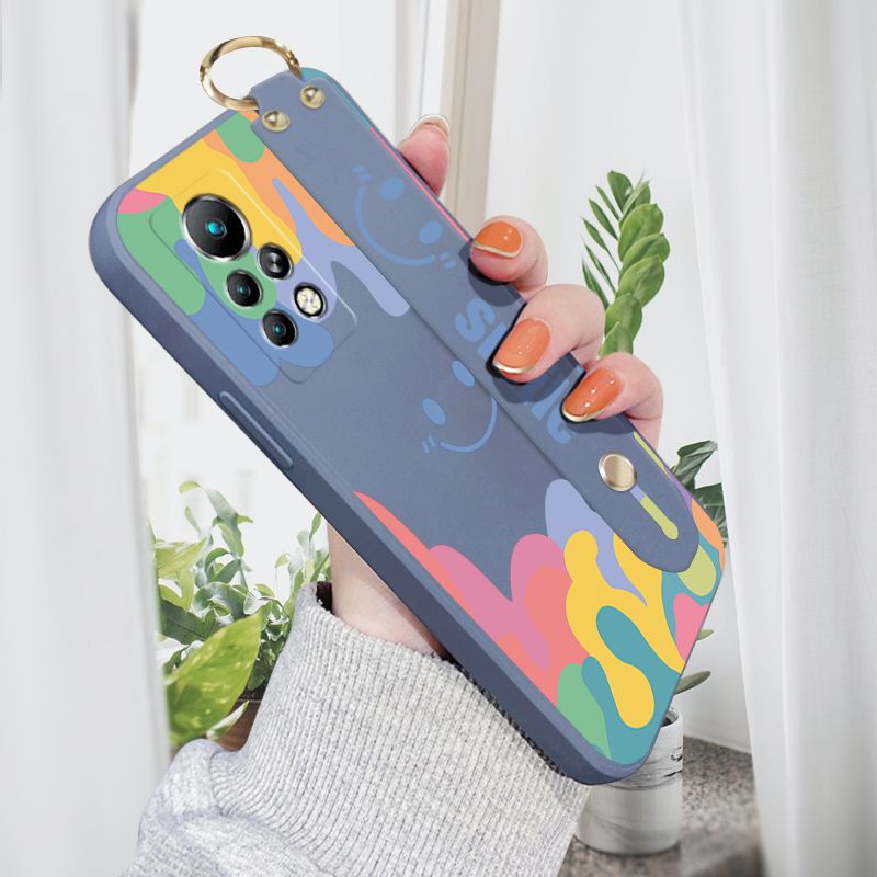 Jizetin for Infinix Note 11 Pro / Note 11S Back Cover Cartoon Dreamlike Smile Wrist Strap Phone Case Candy Color shock proof Protective Phone Cases