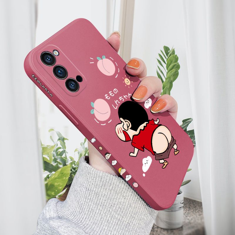 AMORVOR for OPPO Reno4 Pro 5G Back Cover Cute Cartoon Crayon Shin-Chan Side design Soft Case Liquid Silicone Phone Cases