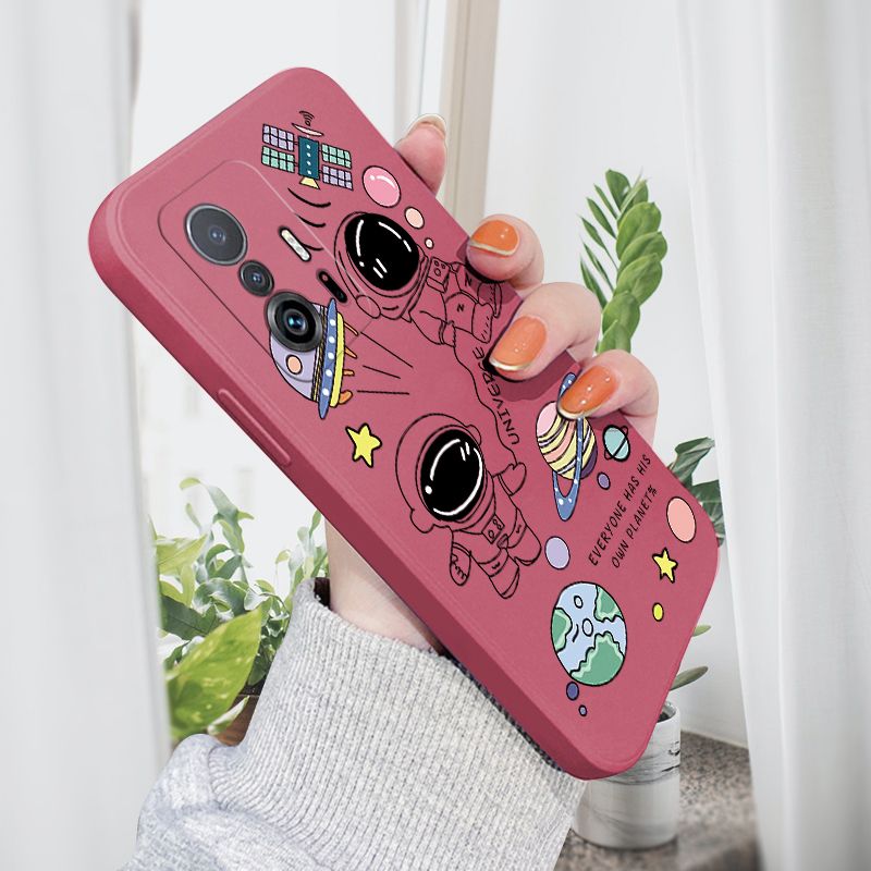 AMORVOR for Xiaomi 11T/11T Pro Back Cover Cartoon Cute Astronaut Side design Soft Case Liquid Silicone Phone Cases