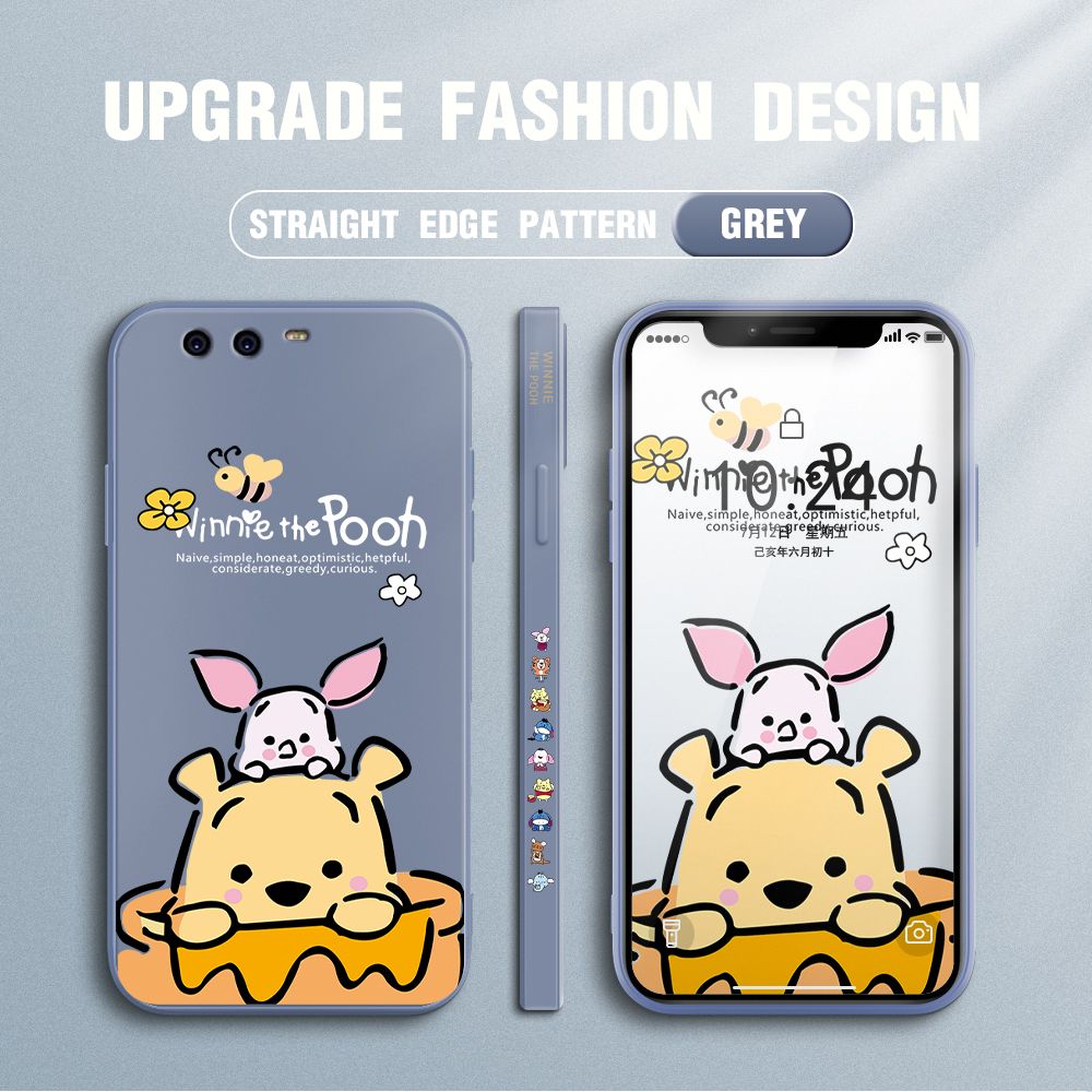 Jizetin for Huawei P10 Case Side Design Phone Cover Lovely Cartoon Pooh Bear Cover Square Edge Pattern Liquid Silicone Trend Case