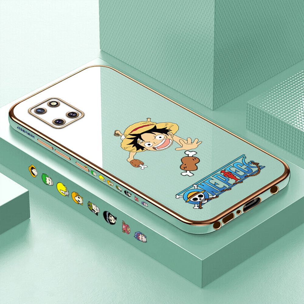 Luxury 6D Plating Case for Samsung Note 10 Lite Cartoon Meaty Luffy Side Pattern Back Cover Soft Silicone Square Phone Cases + Free Lanyard