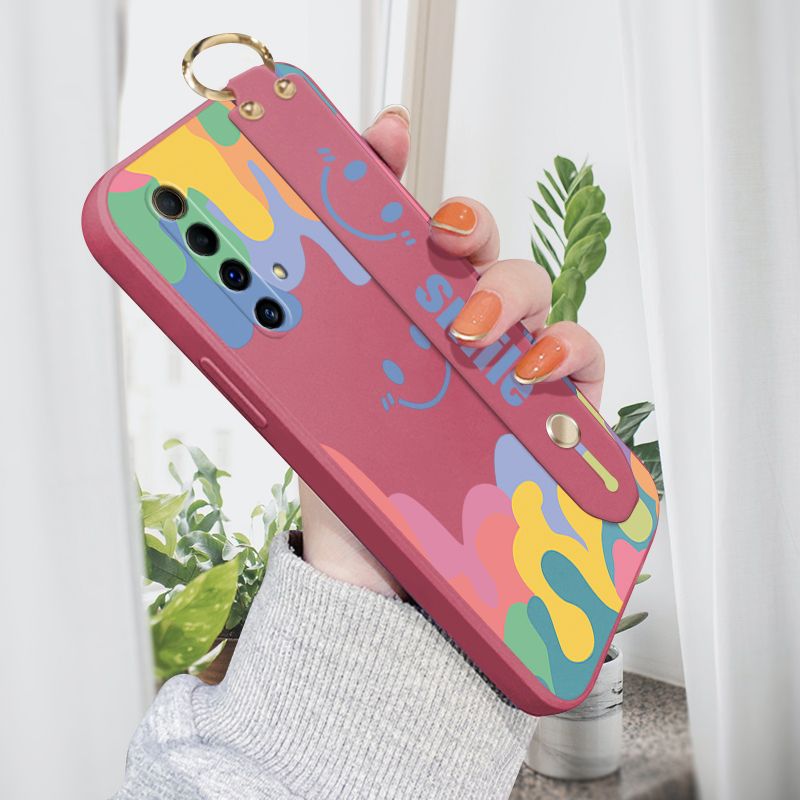 Jizetin for Realme X50 / X3 SuperZoom Wrist Strap Case Soft Candy Color Splash Ink Cover Ultra Thin Anti Fall Liquid Silicone Phone Case