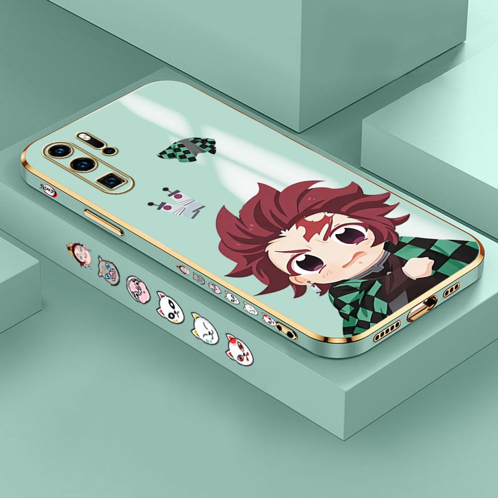Jizetin (Free Lanyard) Huawei P30 Pro Case Lovely Tanjiro Luxury 6D Plating Soft Casing Silicone Ultra Thin Phone Cover