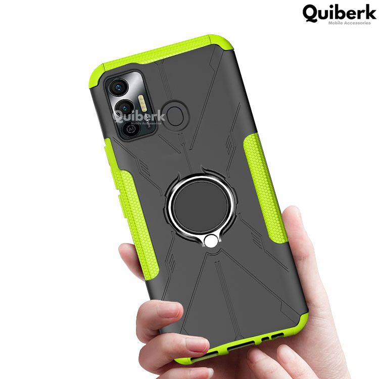 Quiberk for Tecno Spark 7 / Tecno Spark 7T Phone Case Shockproof Metal Ring Bracket Hard Protective Cover