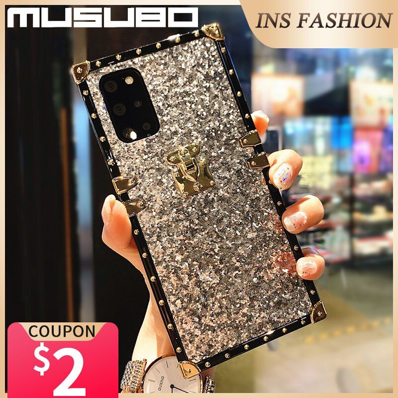 MUSUBO Luxury Square Glitter Phone Case For Samsung Galaxy S20 Fe S21 S9 A22 A70 A71 A51 Note 20 Ultra 10 Plus Girls Soft Cover-Case & Screen Protector