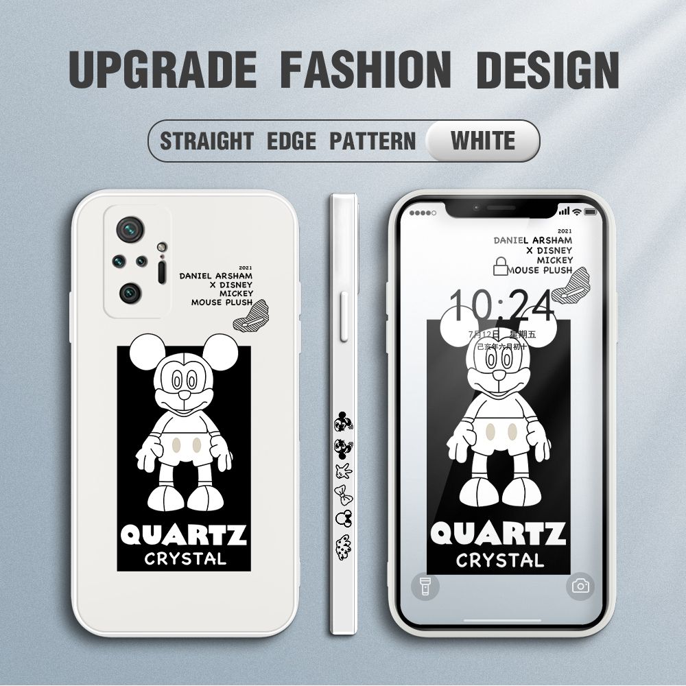 Jizetin for Xiaomi Redmi Note 10 Pro / Note 10 Pro Max Case Creative Cartoon Crystal Mouse Side Design Phone Case Square Edge Pattern Liquid Silicone Cases Full Cover Camera Shockproof Protective Case