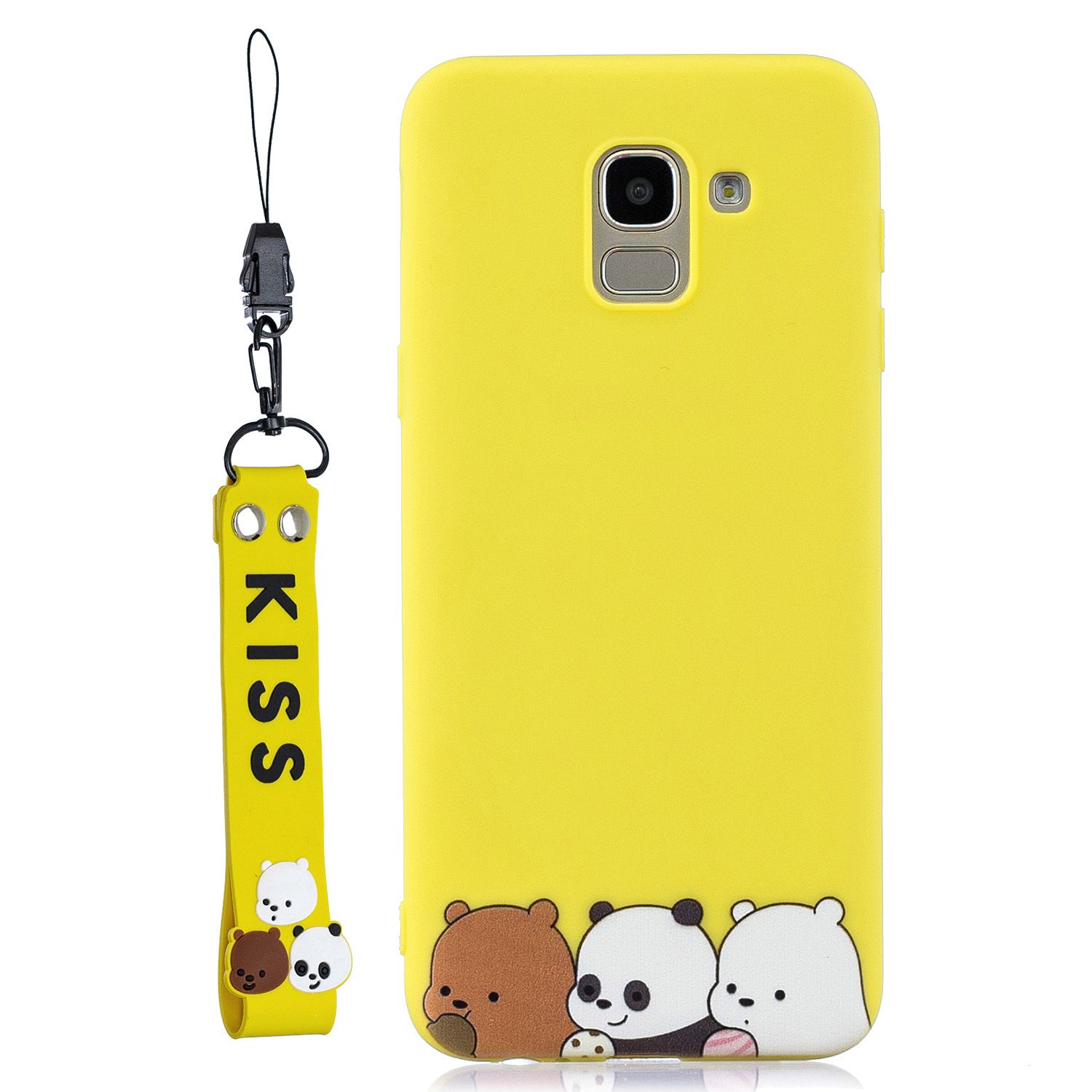 Yfashion For   2018 Cartoon Lovely Coloured Painted Soft PU Back Cover Non-slip Shockproof Full Protective Case with Lanyard