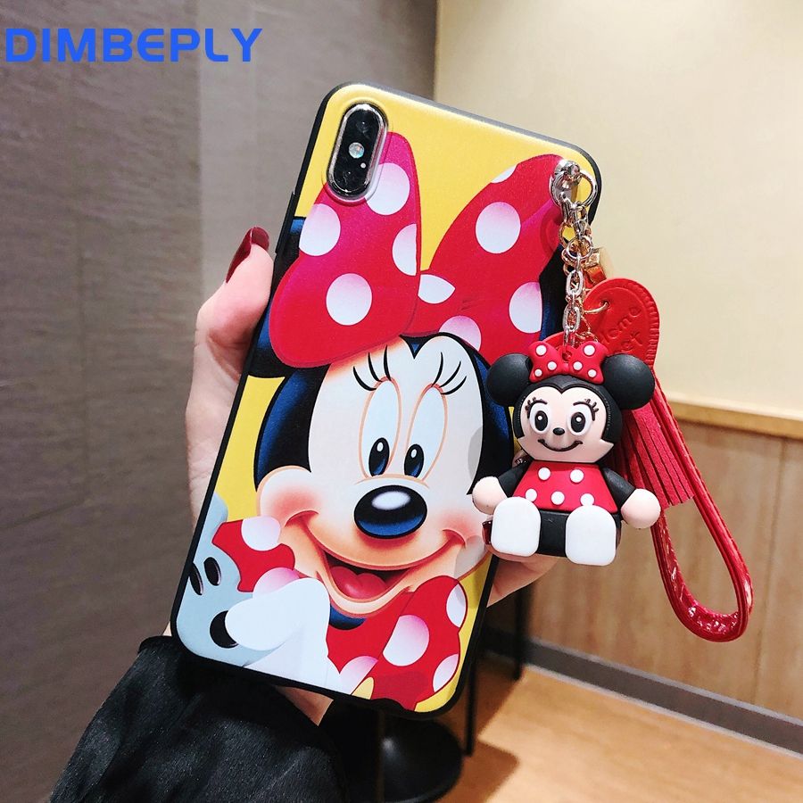 for VIVO Y19 Y11 Y17 Y12 Y15 Cartoon Soft Silicon Case with Doll Stand Holder + Hand Strap Lovely Mouse Cover