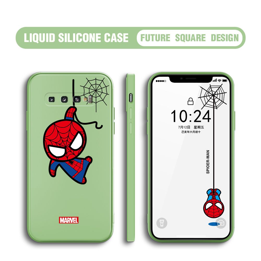 BILI for Samsung Galaxy S10 Back Cover Little Spiderman Multicolor Liquid Silicone Phone Case Soft Square Lens Protection Phone Cases