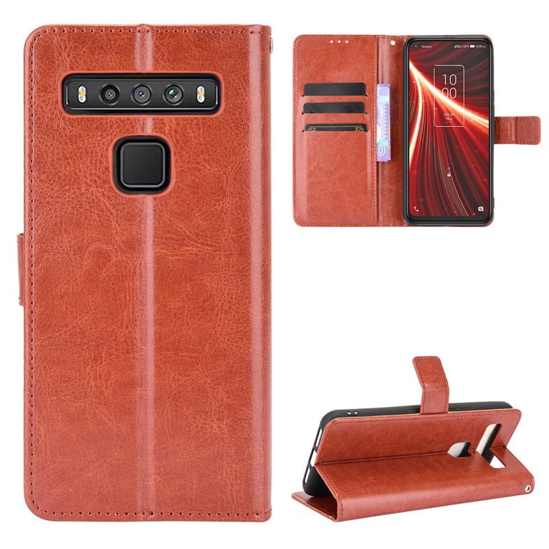 Holster Flip Stand Wallet Crazy Horse PU Leather Case For TCL 10 5G UW Cover