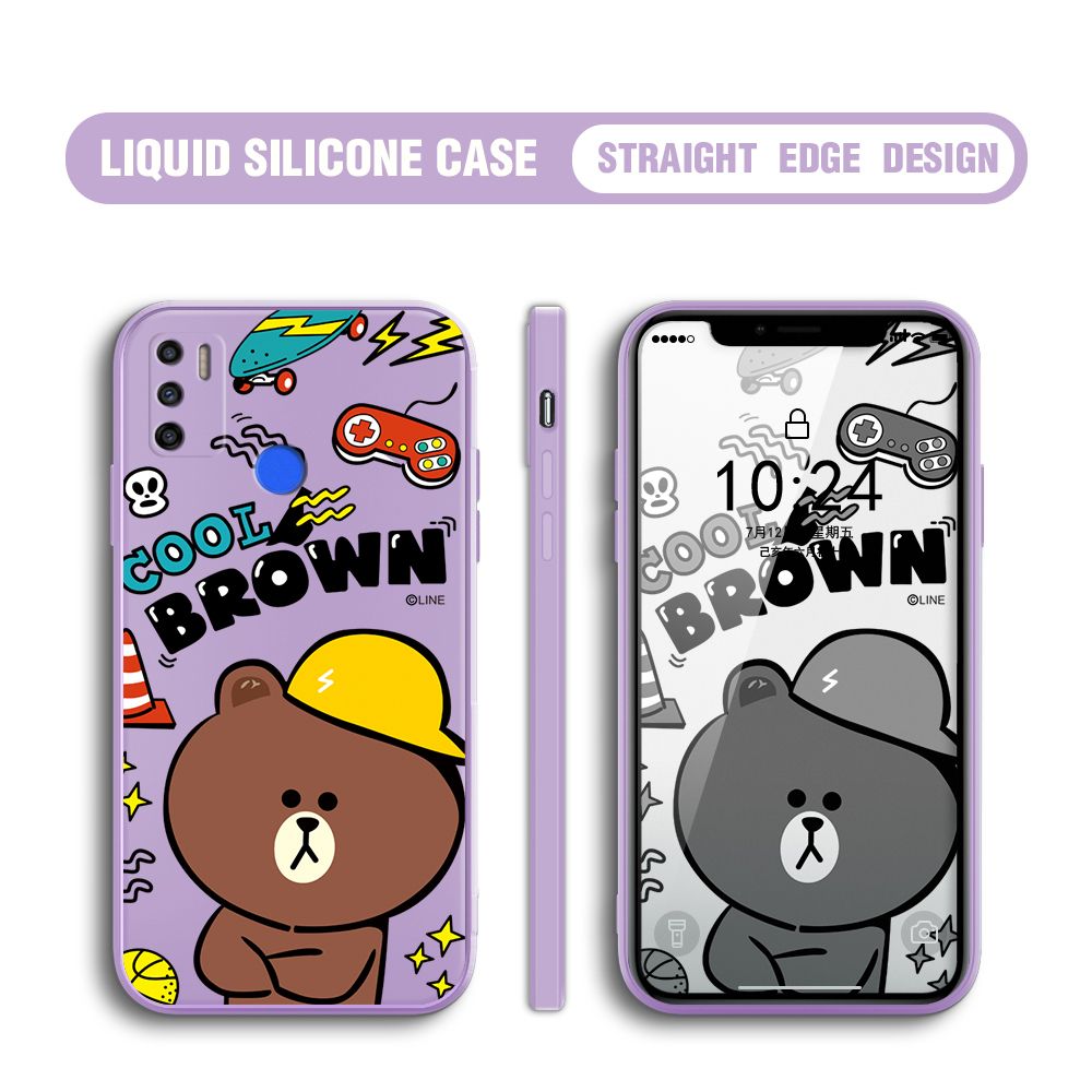BILI for Tecno Spark 5 Air / Spark 6 Air Back Cover Cool Gaming Brown Bear  Multicolor Liquid Silicone Phone Case Soft Square Lens Protection Phone Cases