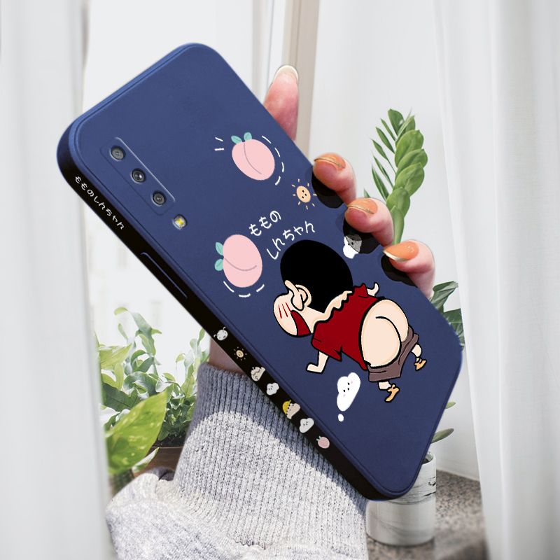 AMORVOR for Samsung Galaxy A7 2018 Back Cover Cute Cartoon Crayon Shin-Chan Side design Soft Case Liquid Silicone Phone Cases