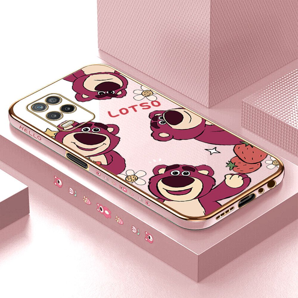 ZeroQiQi for Realme 8 5G Back Cover Cute Bear Luxury 6D Plating Case Side Pattern Soft Silicone Square Phone Cases + Free Lanyard