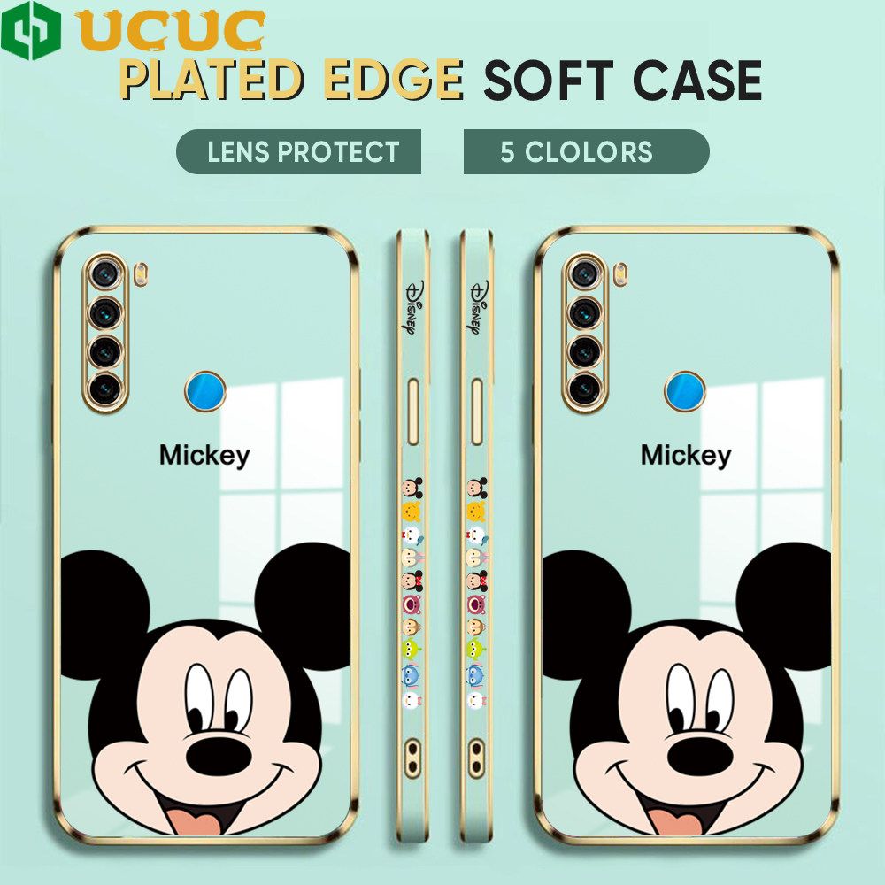 UCUC for Redmi Note 8 Back Cover + Free Lanyard Cute Mouse Luxury 6D Plating Case Side Pattern Soft Silicone Square Phone Cases