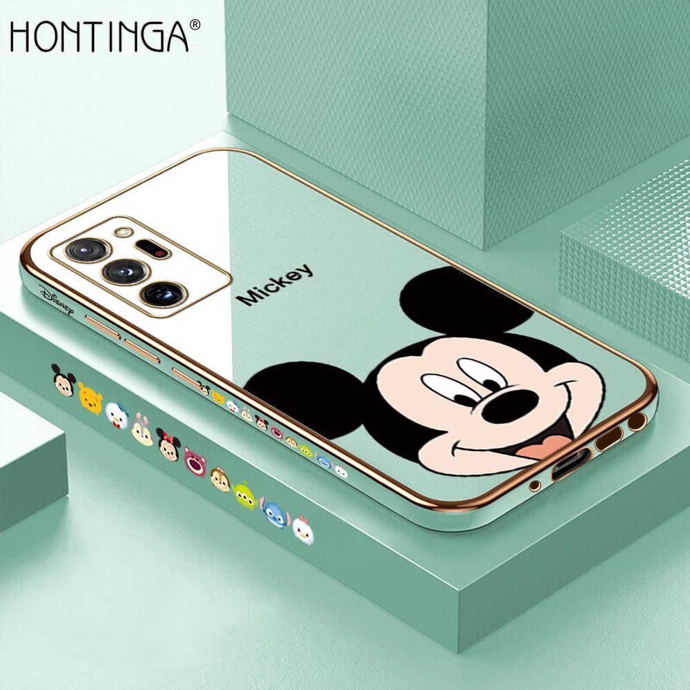 Hontinga for Samsung Galaxy Note20 Ultra Back Cover + Free Lanyard Luxury 6D Plating Cartoon Cute Mouse Side Pattern Case Soft Silicone Square Phone Cases